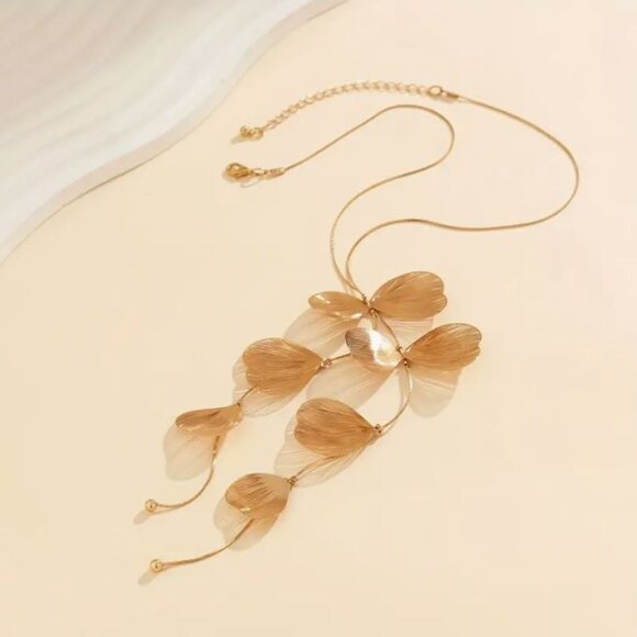 NEW Alvar Ethereal Gold Gingko Leaf Floral Drop Y Necklace - Picture 3 of 4